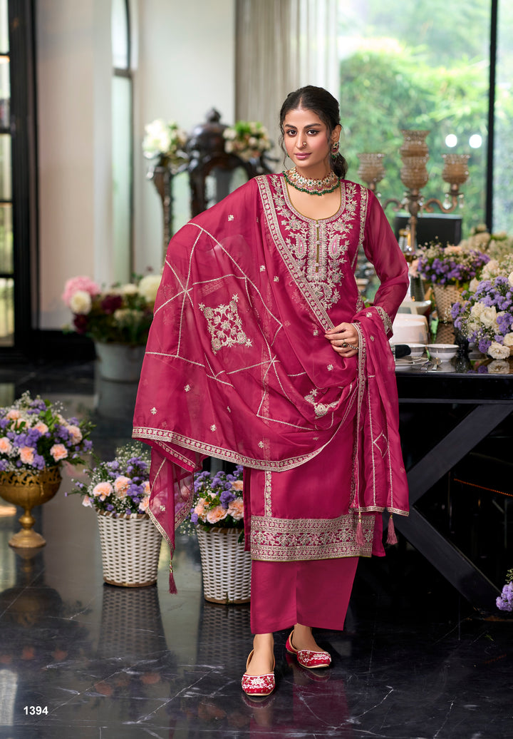 Pink soft organza with embroidery heavy silk salwar suit