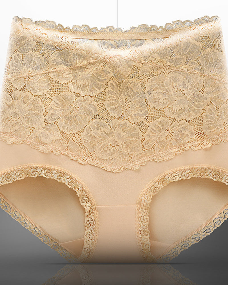 Women's V-shaped High Waist Floral Lace Briefs Sexy Tummy Control Soft Panties  - By Qivii
