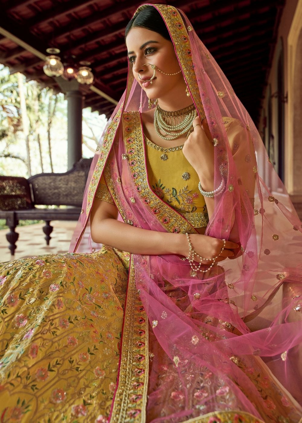 Canary Yellow Organza Lehenga Choli with Resham & Zari work