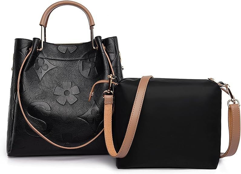 Women's Grain & Grace Bucket Bag - Vintage Embossed Carryall with Detachable Pouch for Women | Textured Leather Mother-Daughter Tote