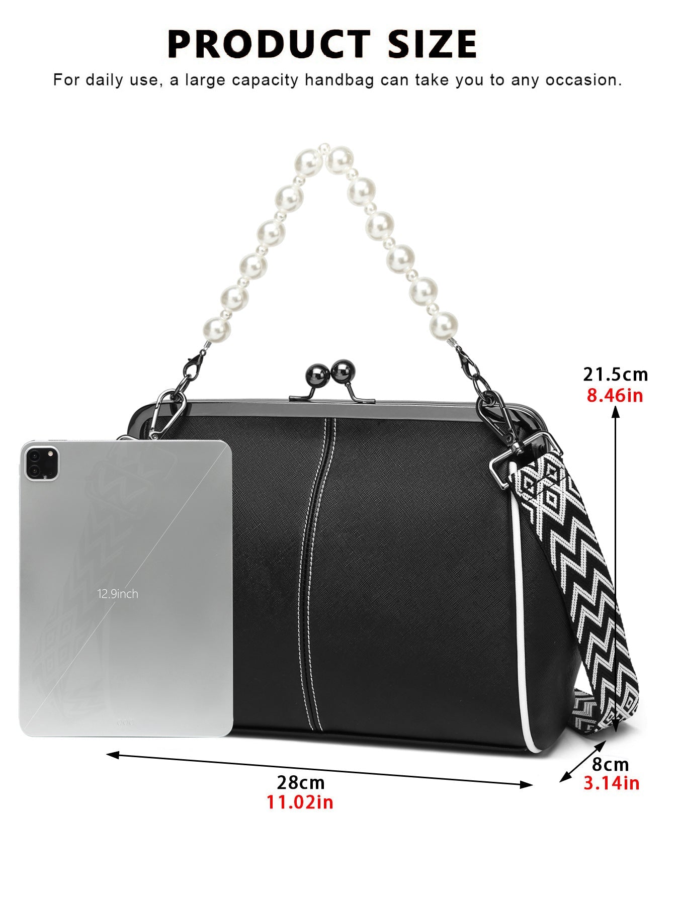 Women's British Vintage Oversized Bag – Multi-Way Shoulder/Tote Bag with Clip Closure