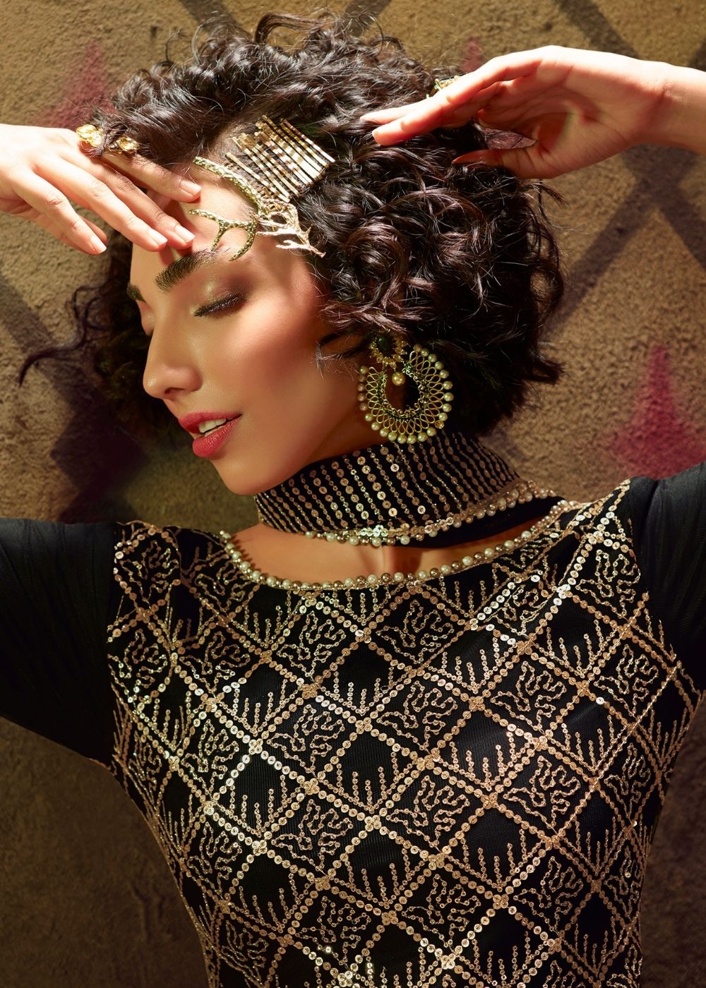 Midnight Black Designer Soft Net Sharara Suit with overall Sequins work By Qivii