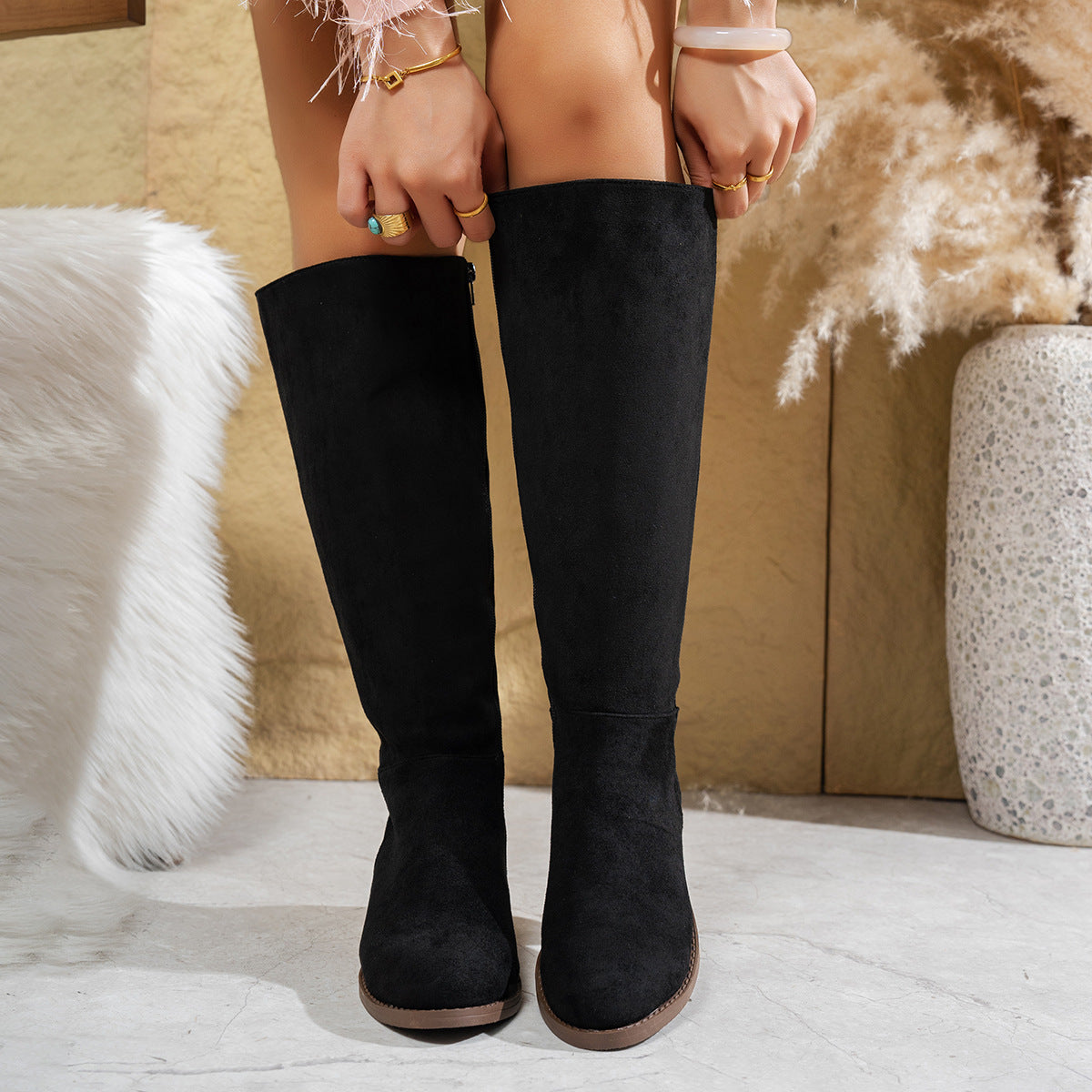 Women's Hollis Vintage Riding Boots - Knee-High Suede Boots with Side Zip & Block Heel (US 5-10.5)
