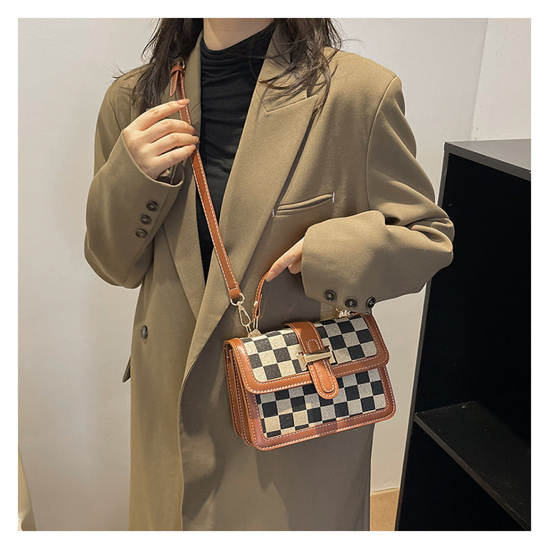 Women’s Stylish Houndstooth Checkered Crossbody Bag - Compact Square Shoulder Bag for Everyday Use