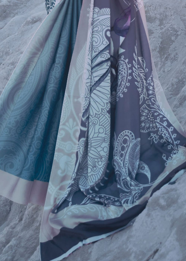 Beautiful saree featuring digital printed design in shades of blue and violet