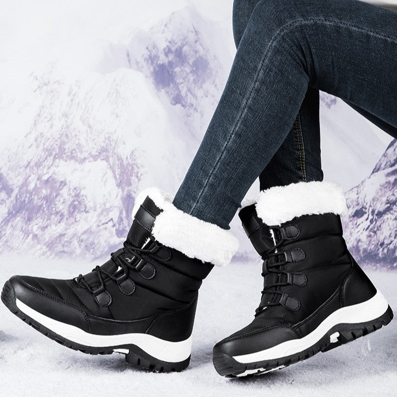 Women's Thermal Winter Hiking Boots - High-Cut Fleece Lined Snow Boots (Pink, White & Black - US 5-10)