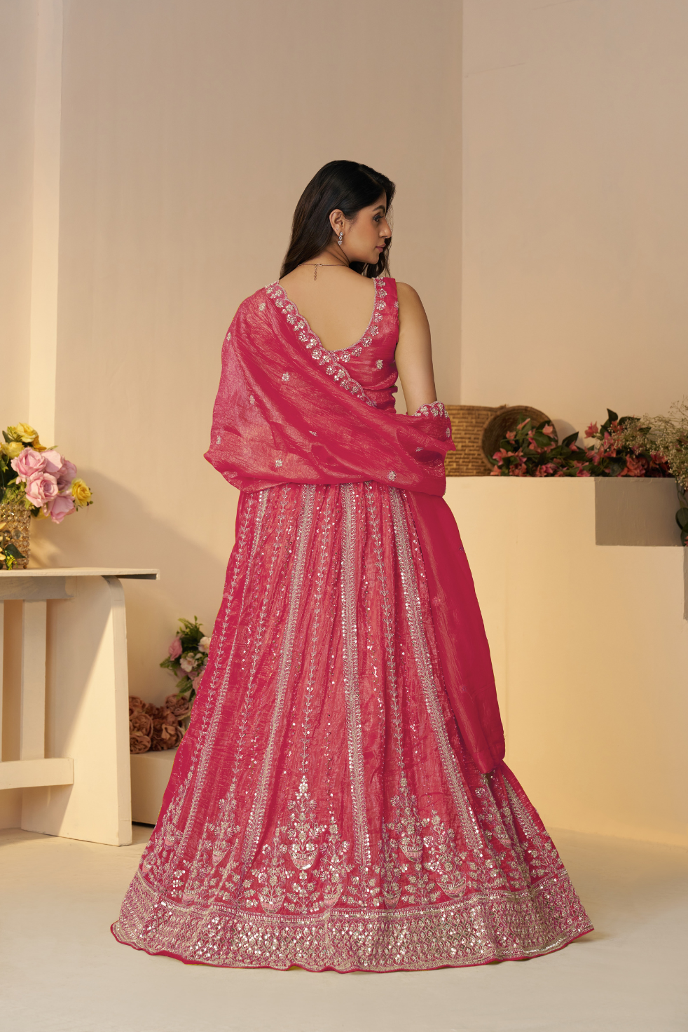 Pretty Pink Silk Wedding Lehenga with Intricate Paisley Motifs - qivii