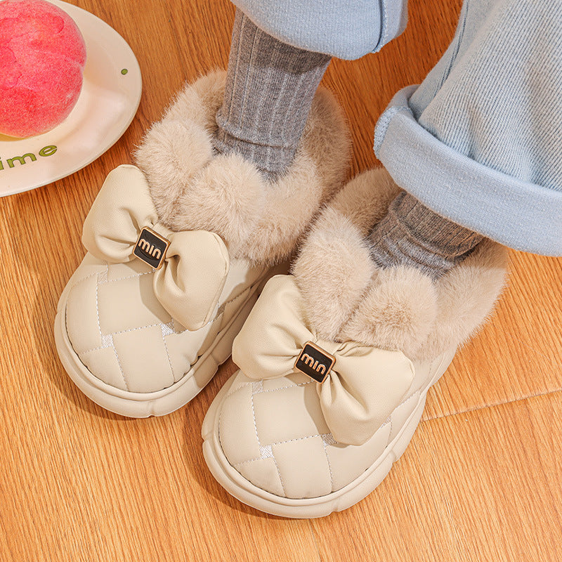 Women's Mabel Quilted Bow Winter Mules - Fuzzy-Lined Waterproof Slip-On Shoes (US 3.5-8.5)