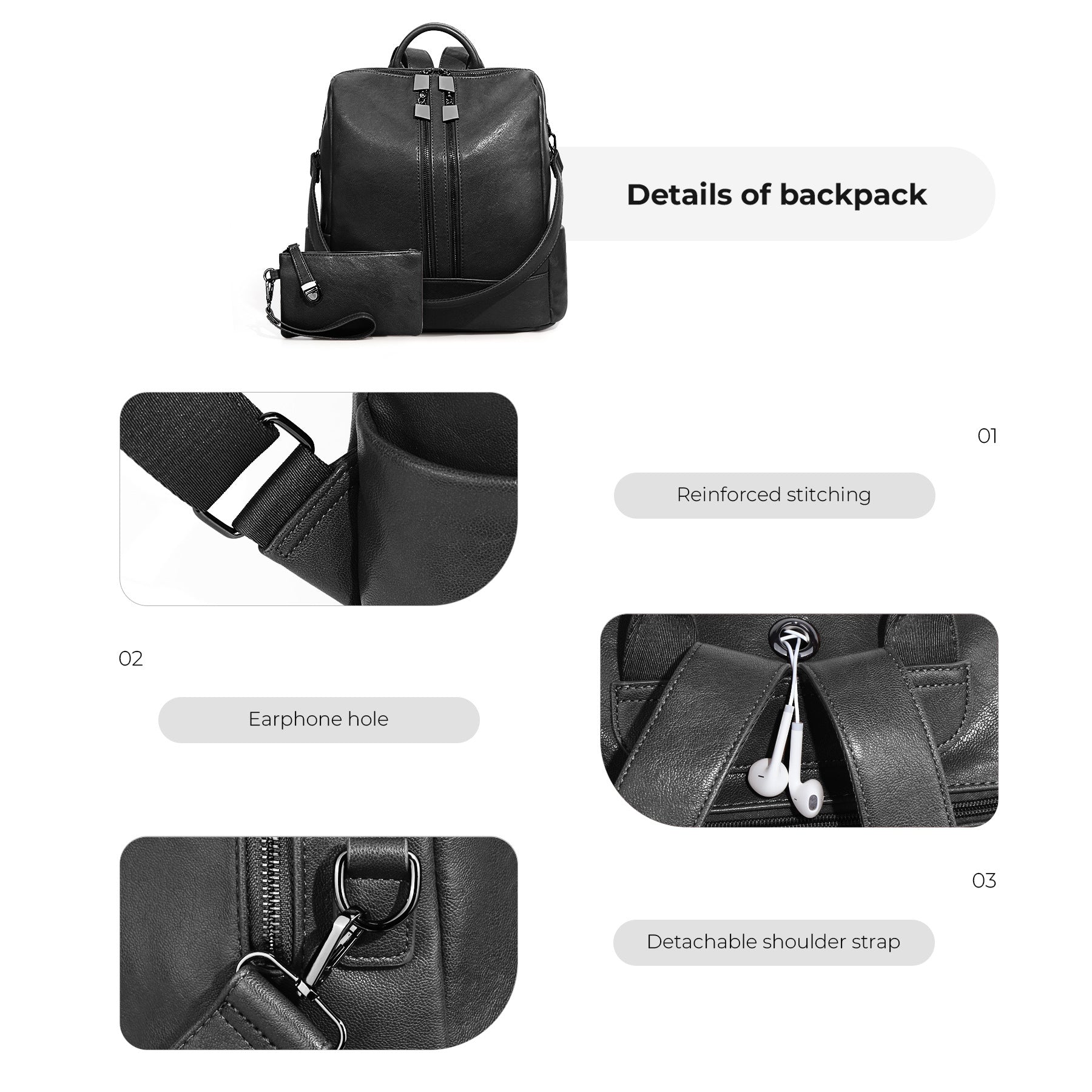 Ounamei Checkered Backpack Purse with a Pouch for Women | Canvas & PU Leather Carry-All Backpack for Daily & Travel Use