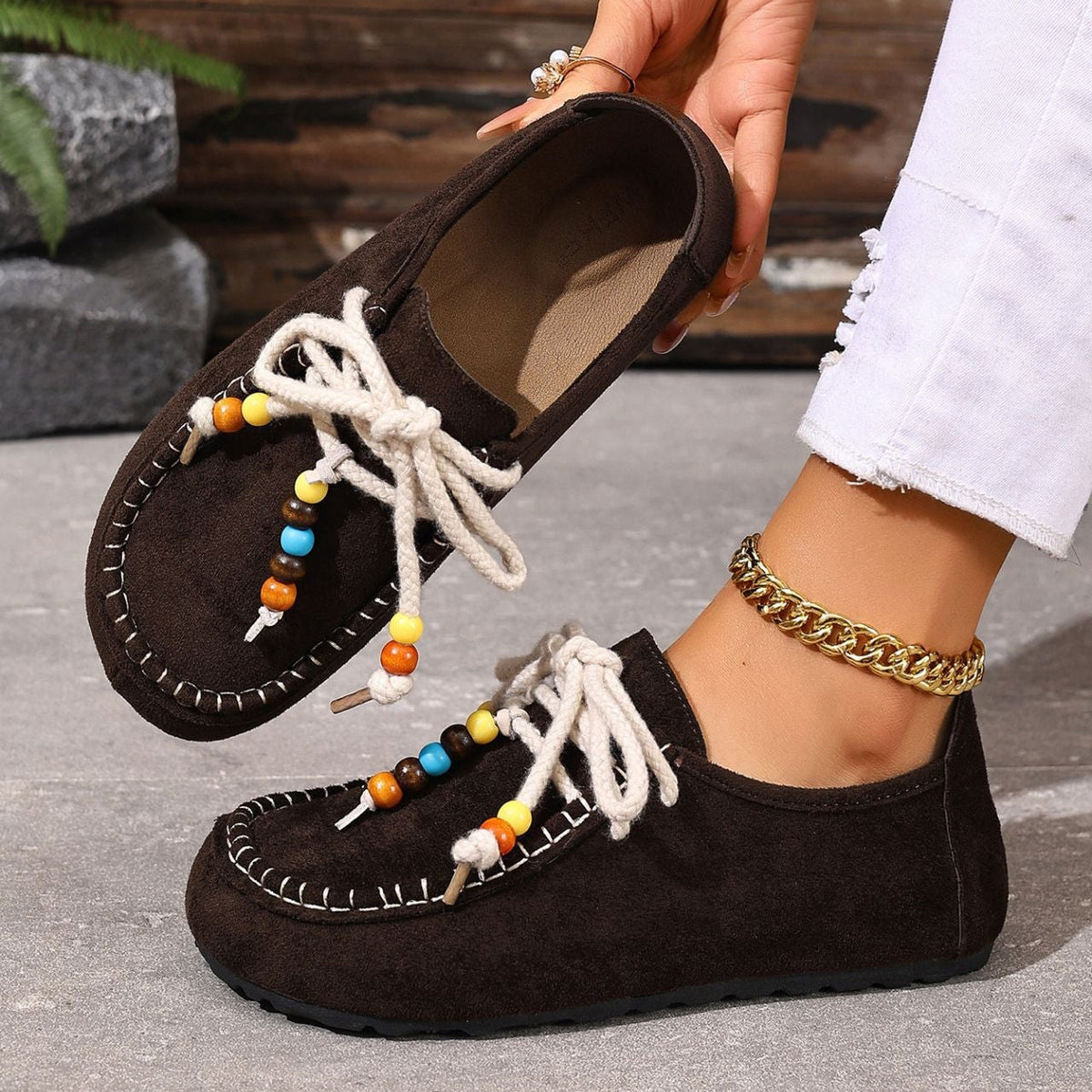 Women's Lenora Beaded Suede Loafers - Vintage Casual Comfort Shoes (US 5-10.5)