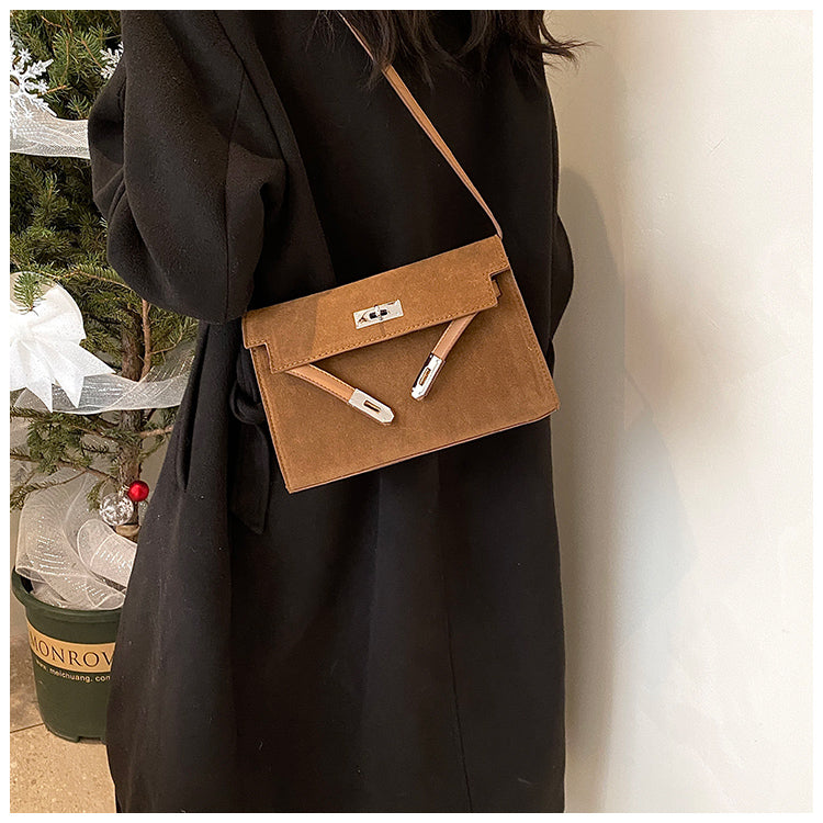 Women's Retro-Luxe Suede Mini Satchel - Convertible Underarm Crossbody Bag for Women | Vintage Brushed Texture in Caramel Ombre