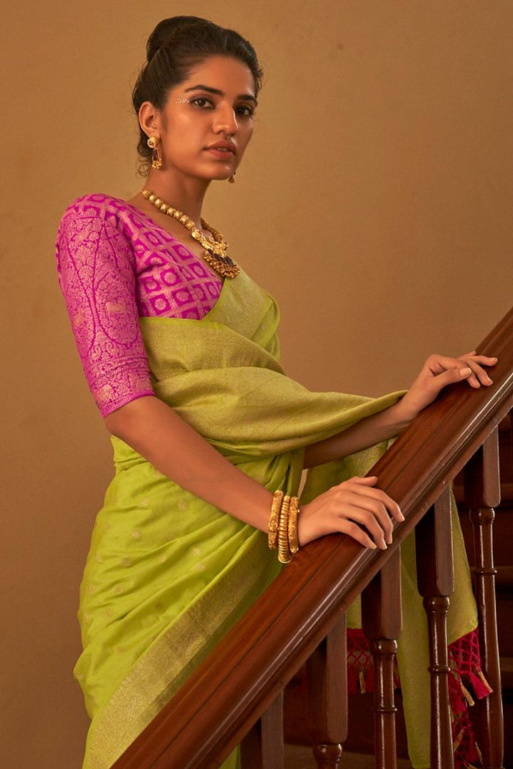 Tacha Green Zari Woven Banarasi Saree