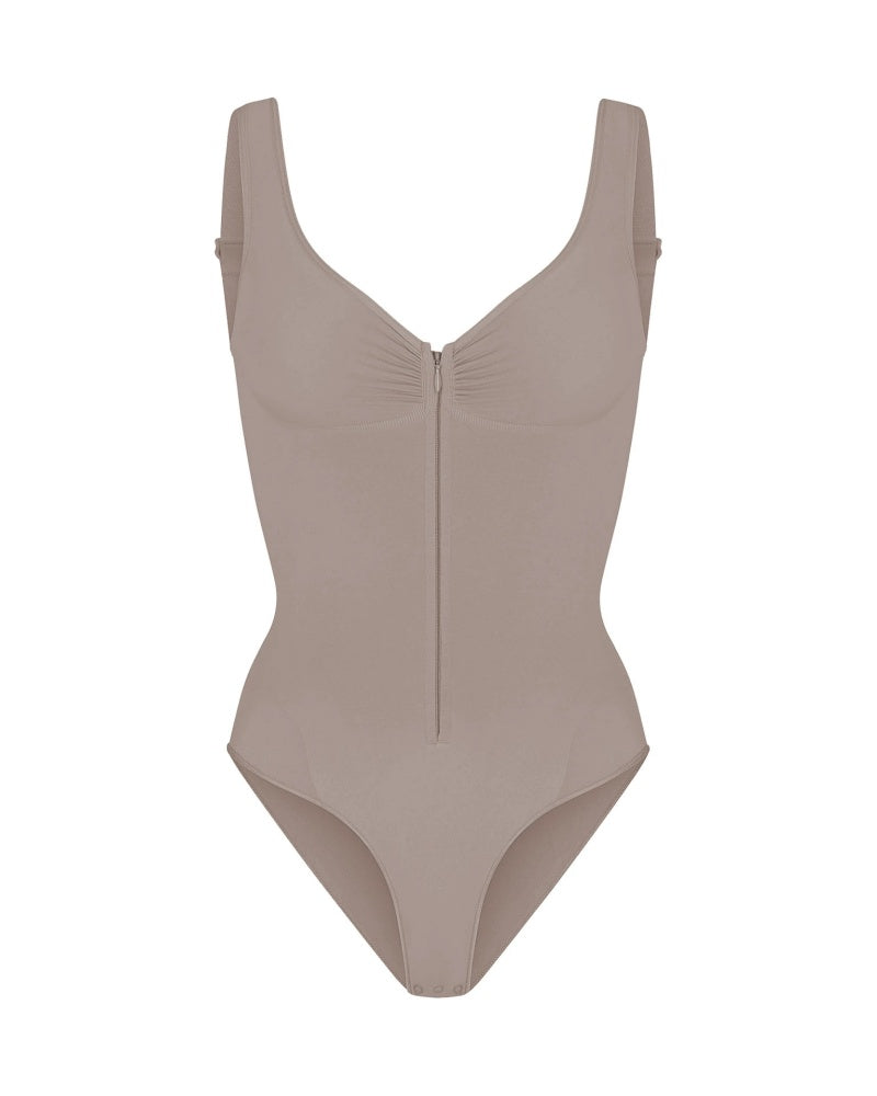 Deep V Seamless Backless Triangle Shapewear Bodysuit with Front Zipper  - By Qivii