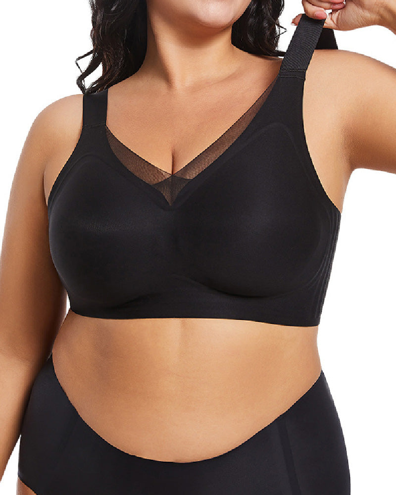 Wireless Mesh V Neck Invisible No Underwire Comfort Smooth Everyday Bra  - By Qivii