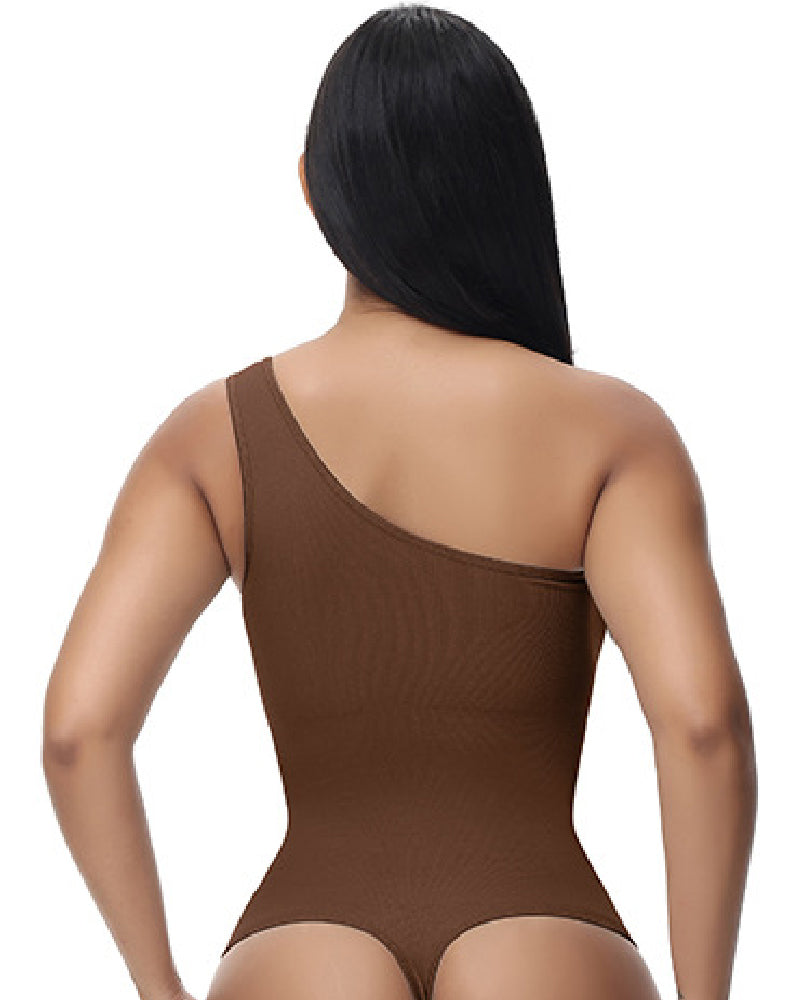 Shapshe® Sexy Ribbed One Shoulder Sleeveless Tank Top Tight Stretch Bodysuit  - By Qivii
