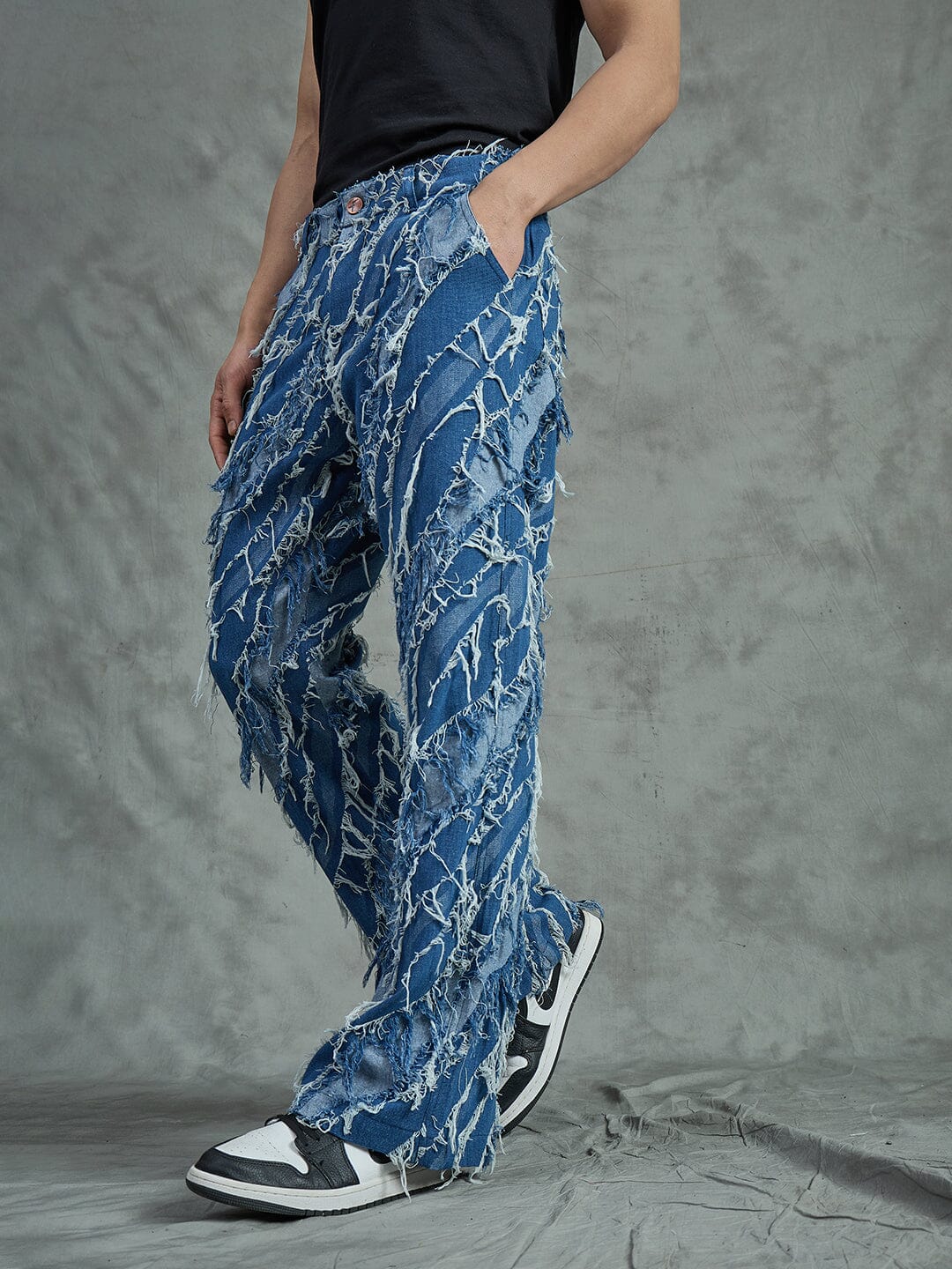 Indigo Heavy Damaged Flared Denim