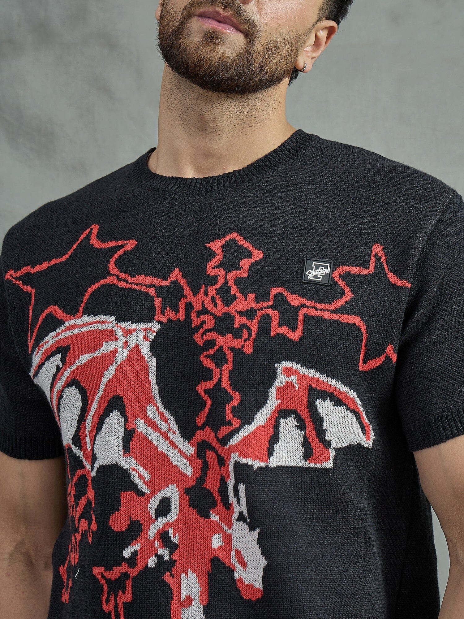 Black Bat Graphic Knitted Tshirt