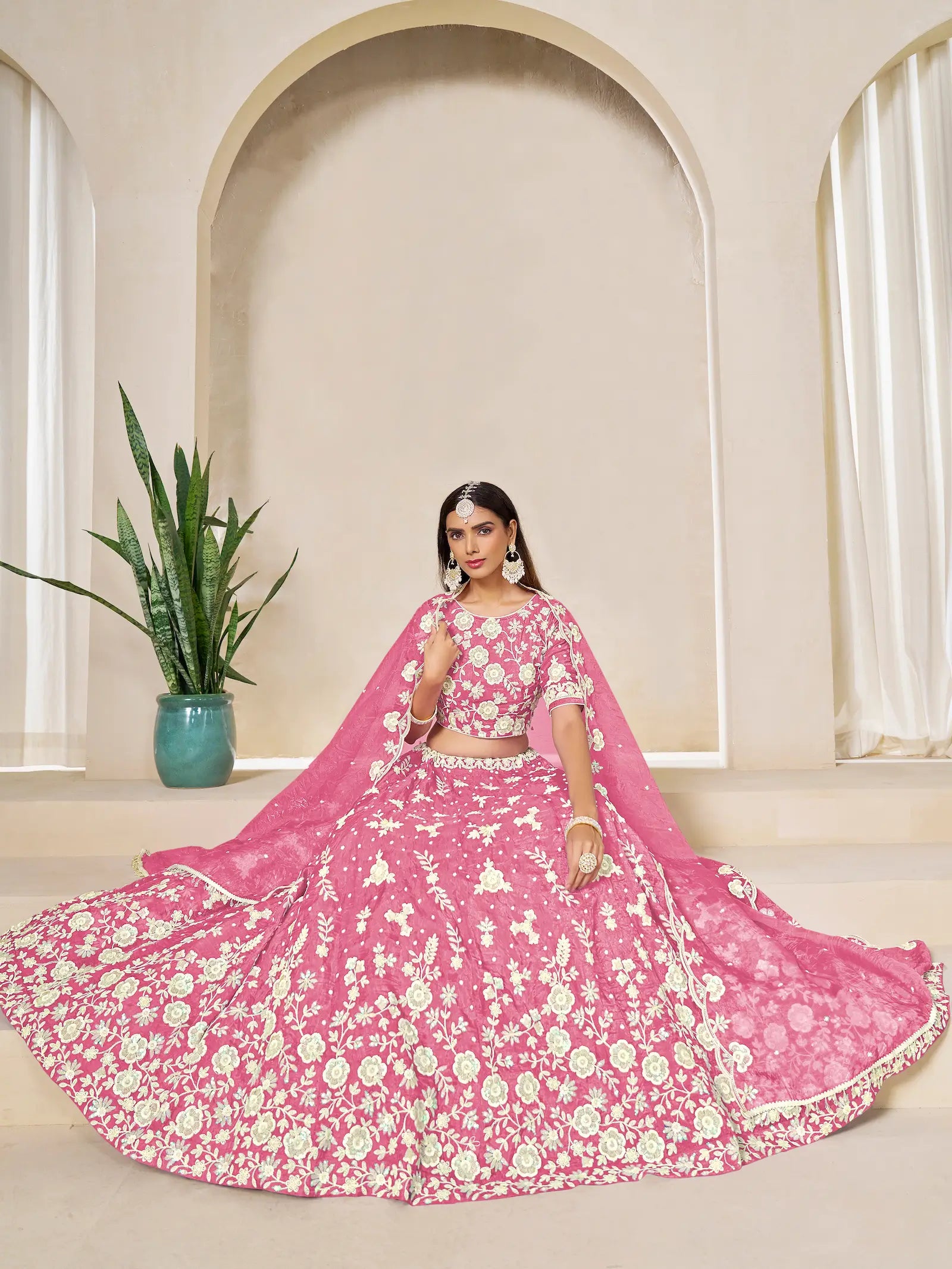 Light Pink Gold Crush Embroidery Lehenga Choli - qivii