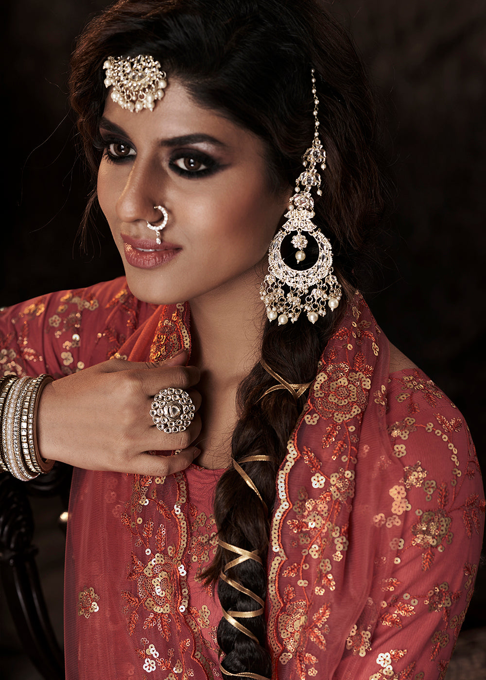 Chestnut Brown Designer Soft Net Sharara Suit with Sequin work By Qivii