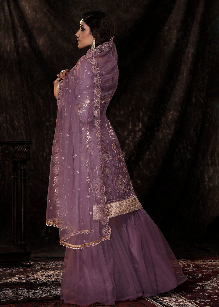 Royal Purple Designer Soft Net Sharara Suit with Sequin work By Qivii