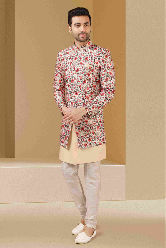 Men's Multi Color Art Banarasi Digital Printed Indo Western Set