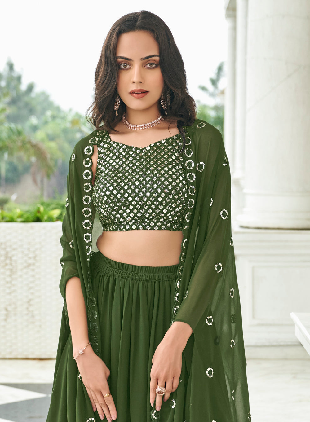  Beautiful Green Pure Fox Georgette Lehenga with Intricate Embroidery 