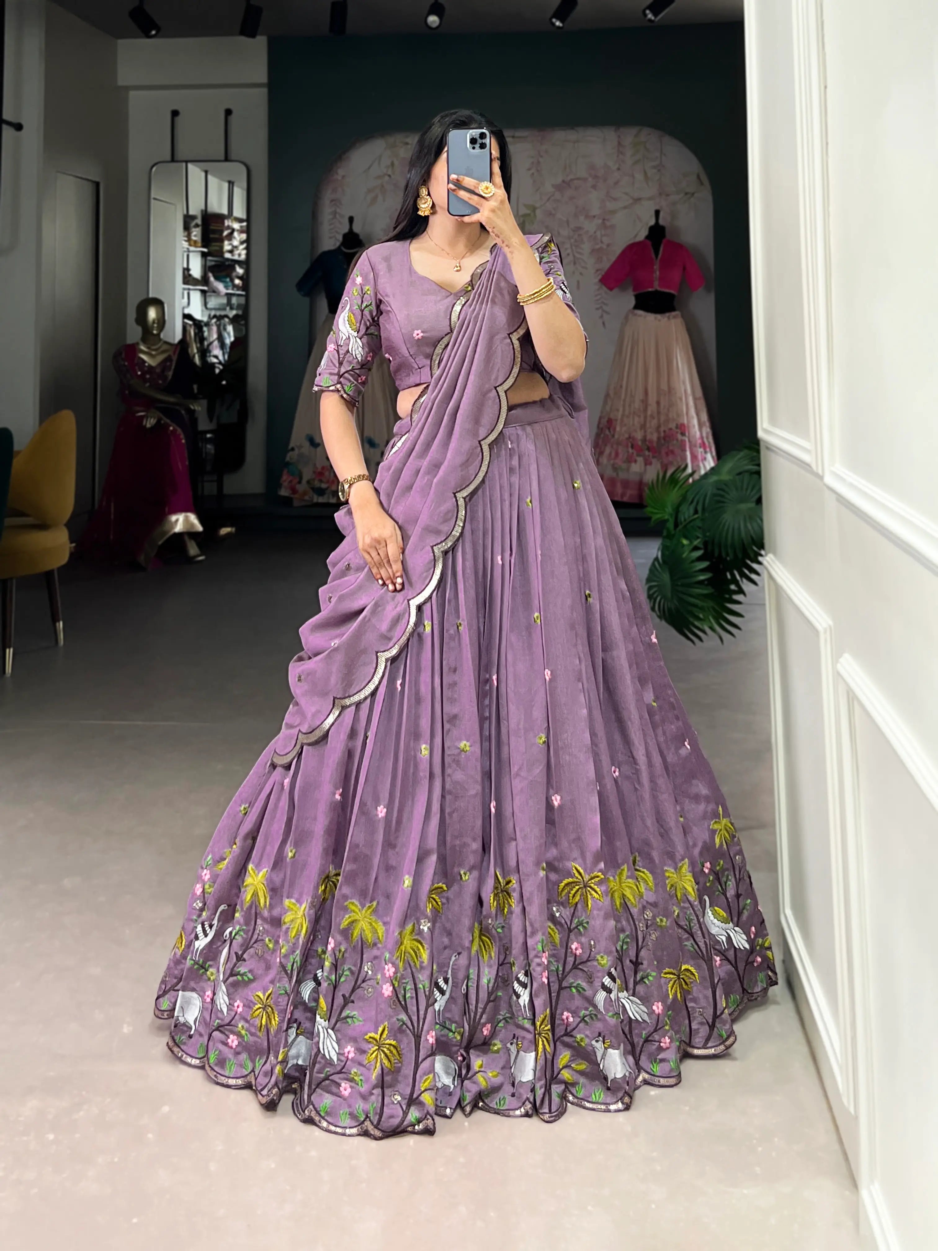 Lavender Shimmer Silk Sequins and Thread Embroidery Work Lehenga Choli | Ready To Wear - qivii