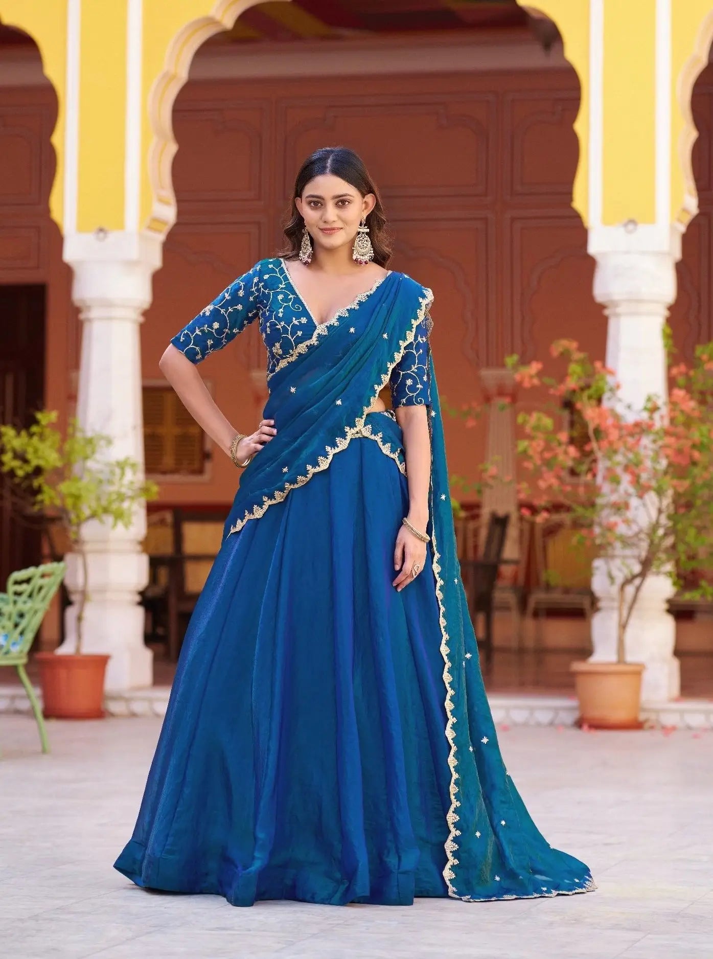 Peacock Blue Embroidered Lehenga Choli