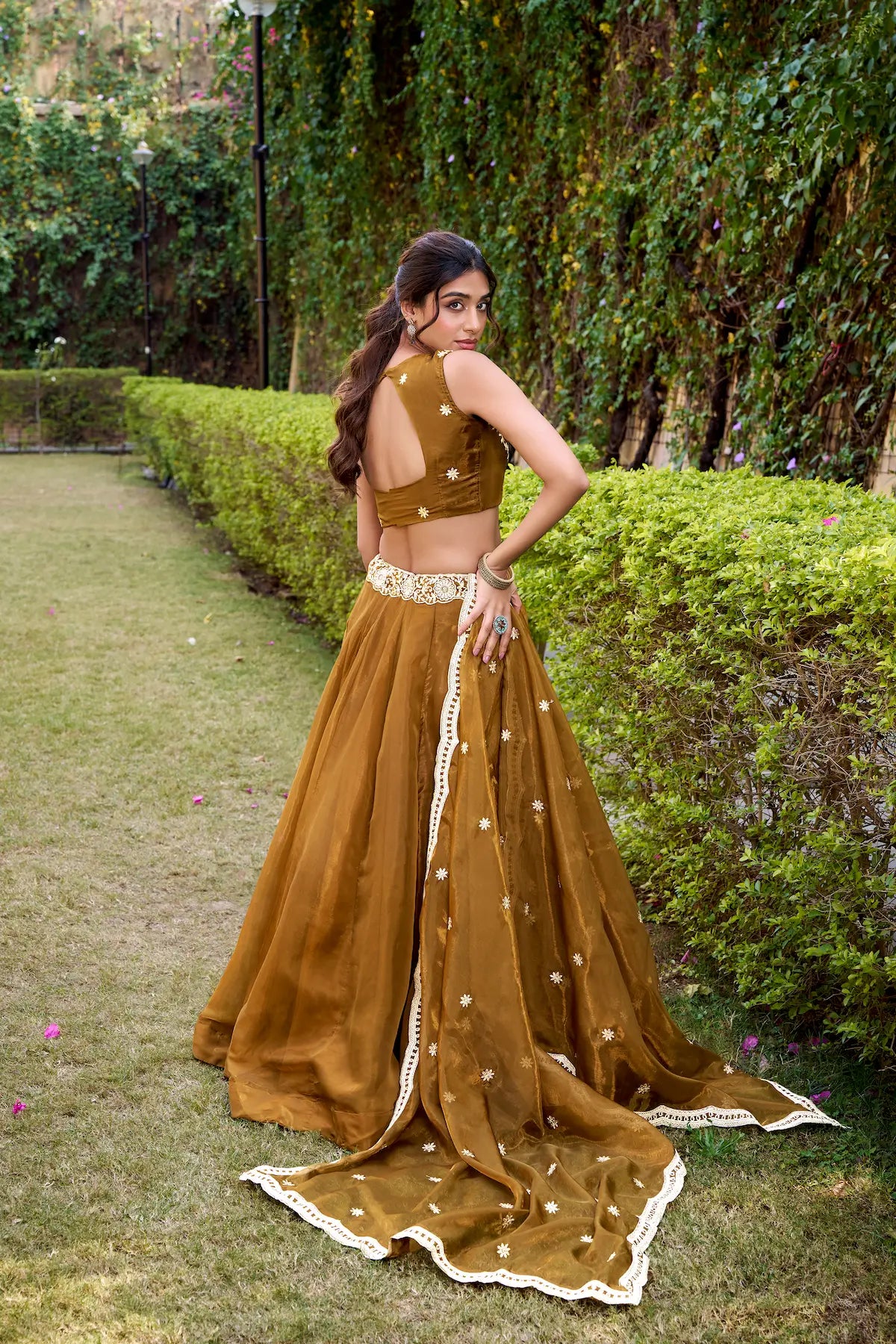 Antique Bronze Chanda Silk Embroidery Lehenga Choli