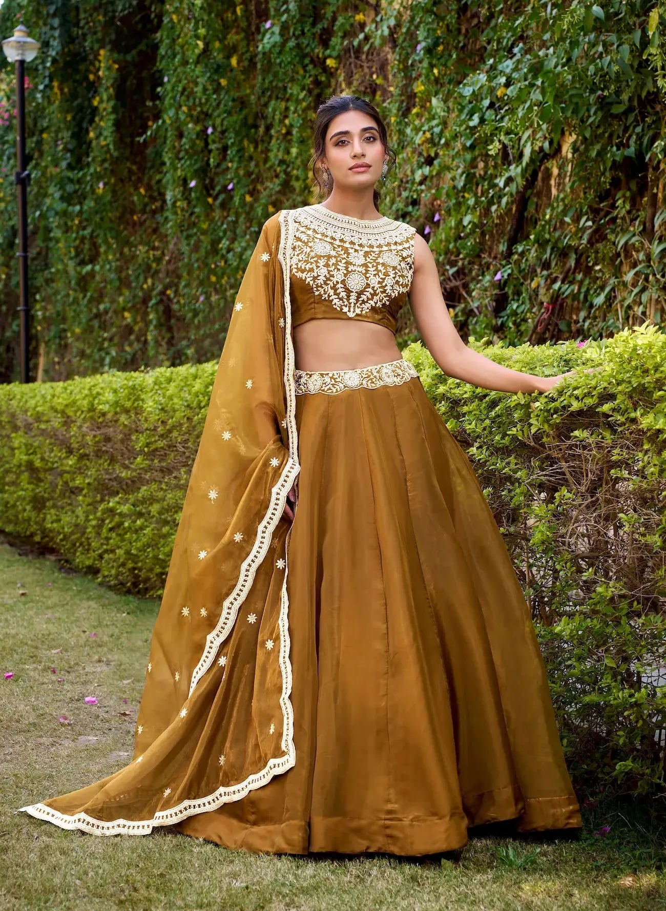 Antique Bronze Chanda Silk Embroidery Lehenga Choli