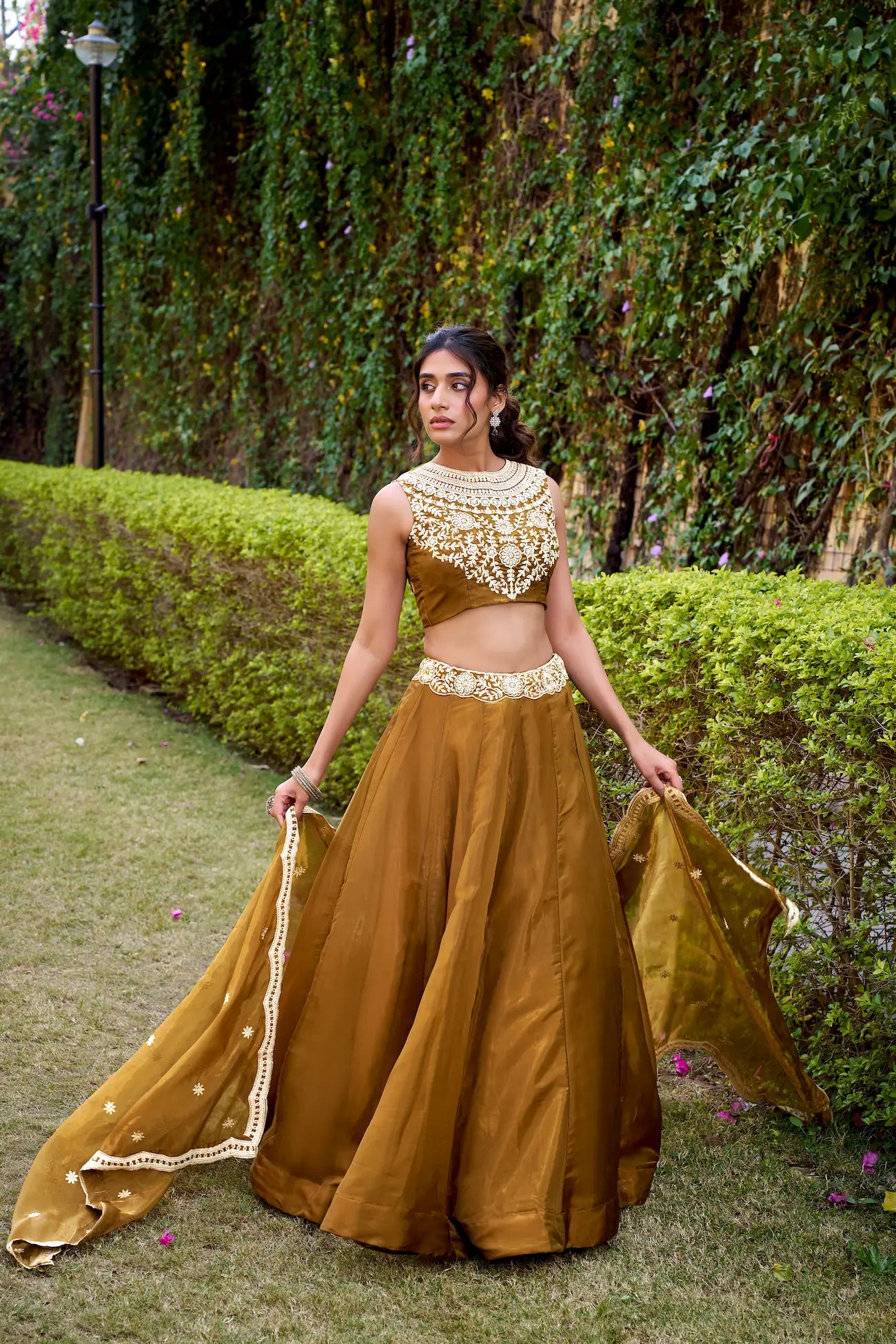 Antique Bronze Chanda Silk Embroidery Lehenga Choli
