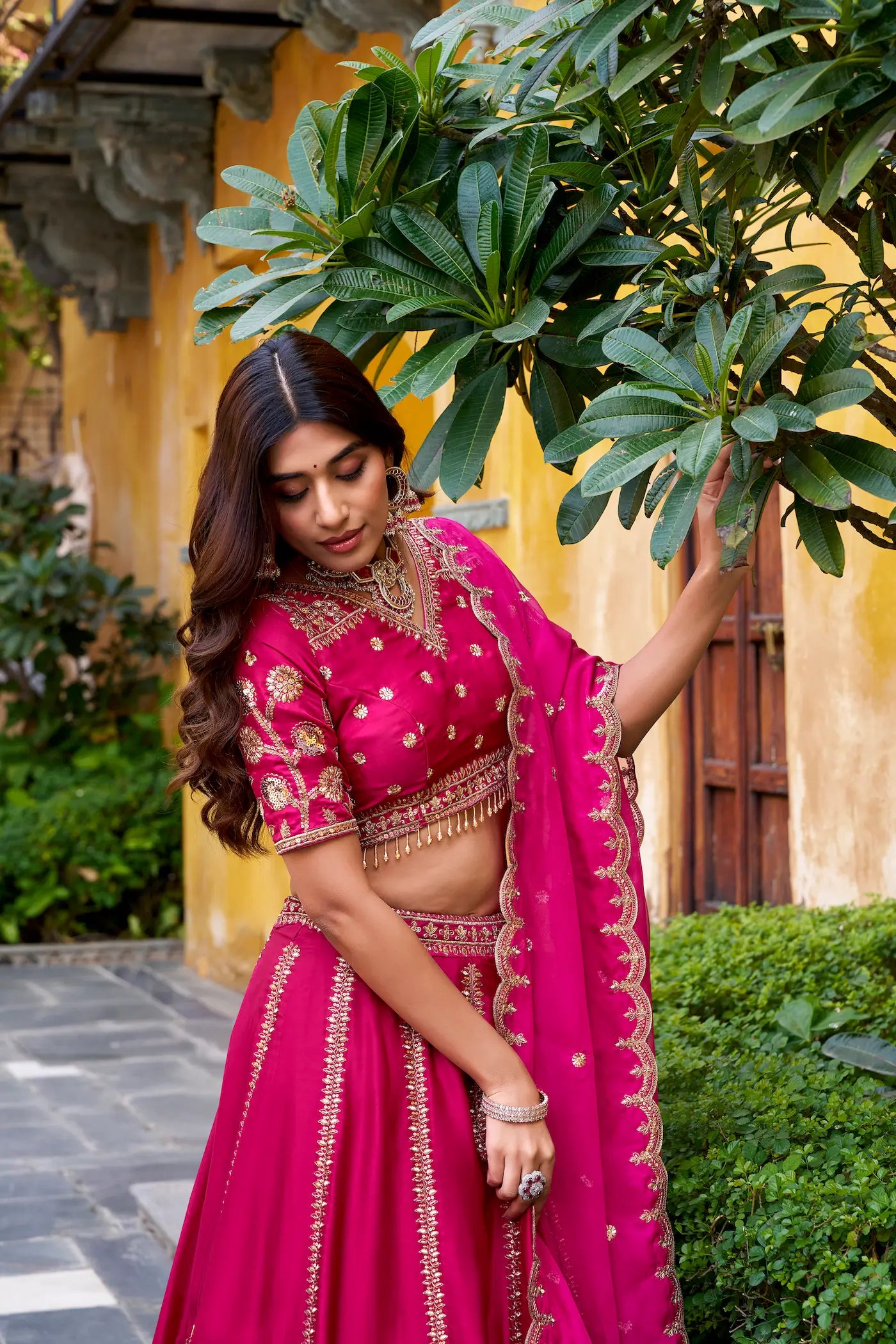 Rani Pink Silk Embroidered Lehenga Choli