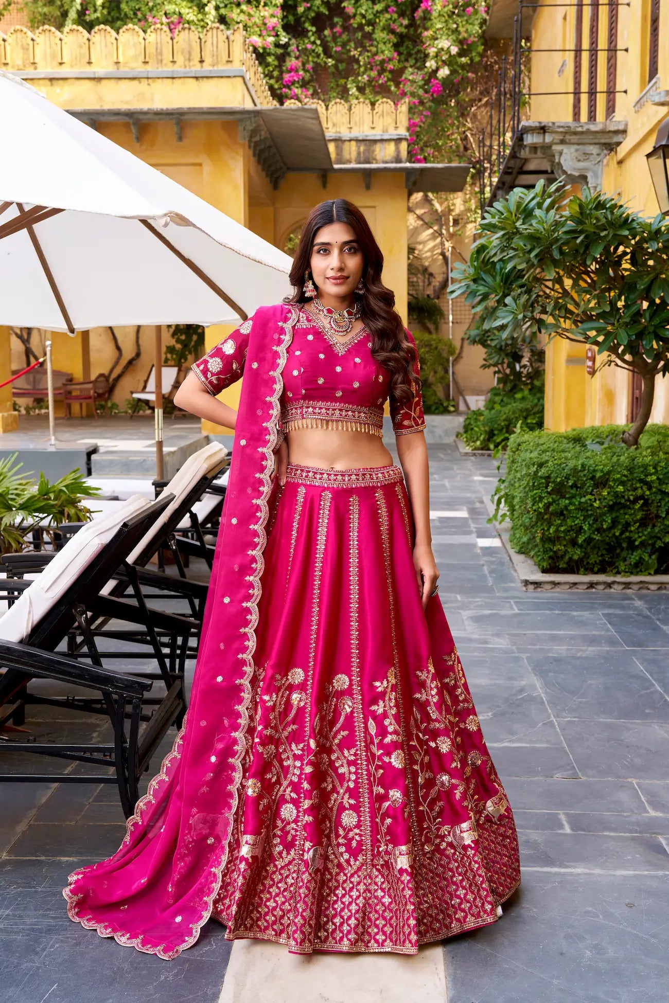 Rani Pink Silk Embroidered Lehenga Choli