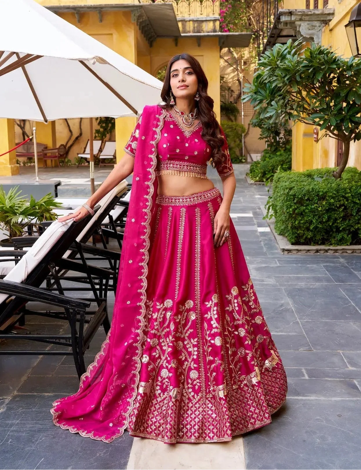 Rani Pink Silk Embroidered Lehenga Choli