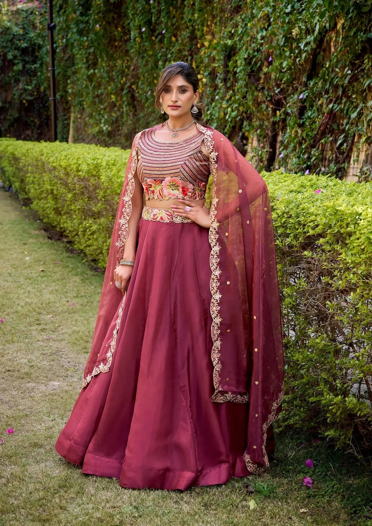Rich Maroon Chanda Silk Embroidery Lehenga Choli