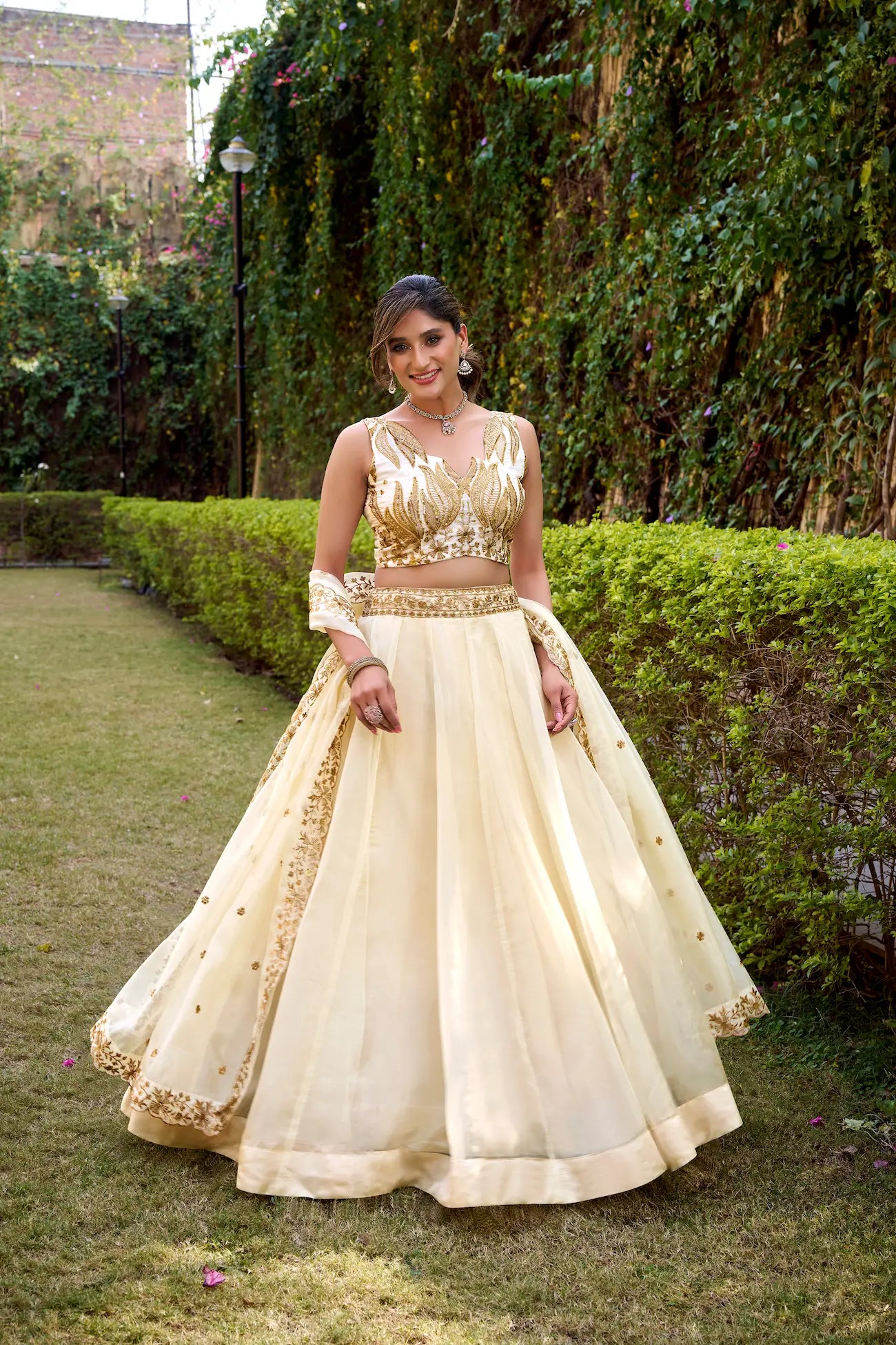 Ivory White Chanda Silk Embroidery Lehenga Choli
