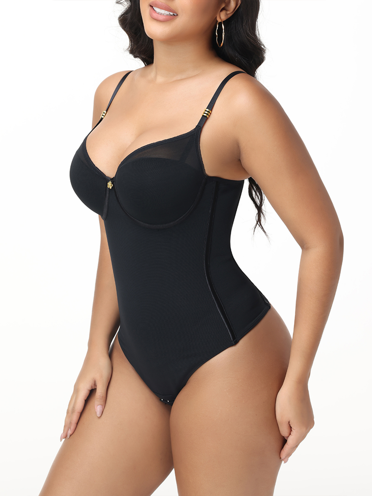 Adjustable Strap Thong Bodysuit Lace Up Back Tummy Control Shapewear