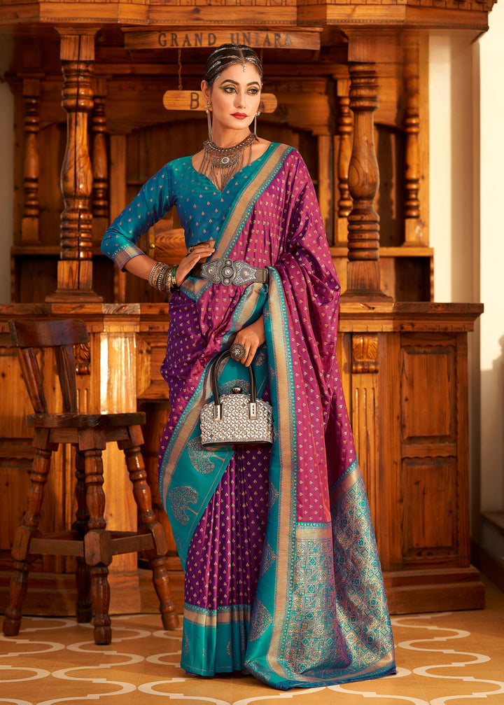 Purple Soft Banarasi Paithani & Enhanced With Copper Zari Weaving & Rich Pallu Contarst Border