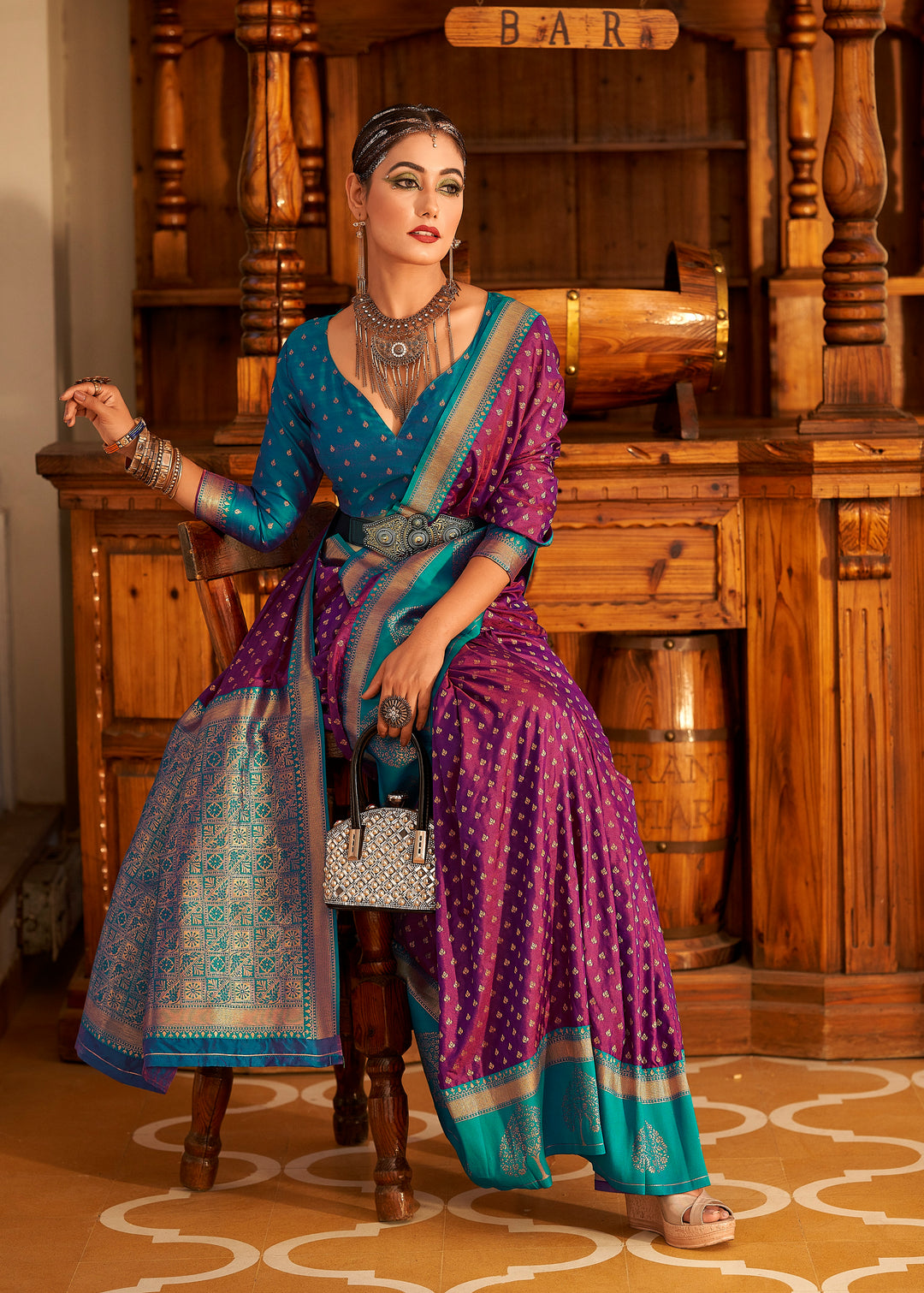 Purple Soft Banarasi Paithani & Enhanced With Copper Zari Weaving & Rich Pallu Contarst Border