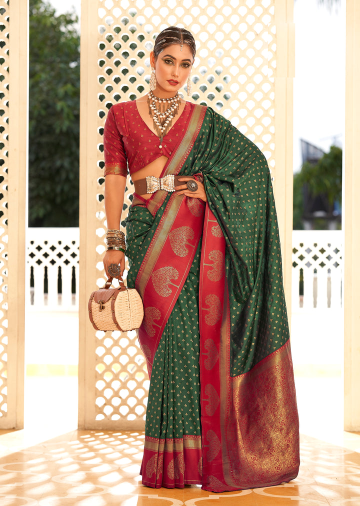 Green Soft Banarasi Paithani & Enhanced With Copper Zari Weaving & Rich Pallu Contarst Border