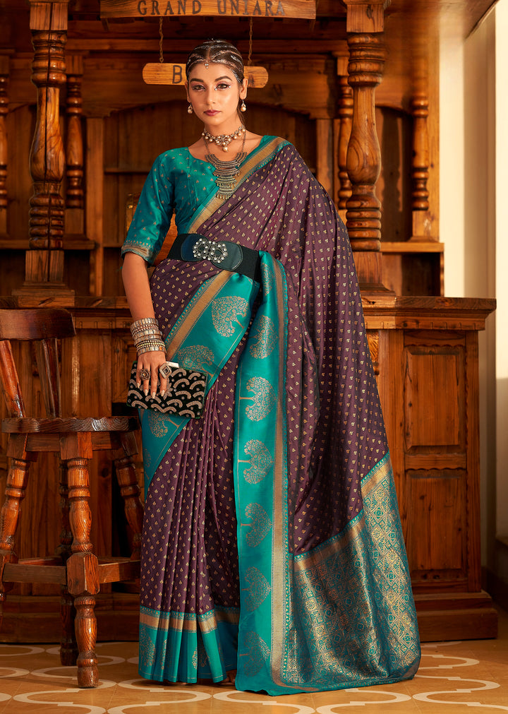 Purple Soft Banarasi Paithani & Enhanced With Copper Zari Weaving & Rich Pallu Contarst Border