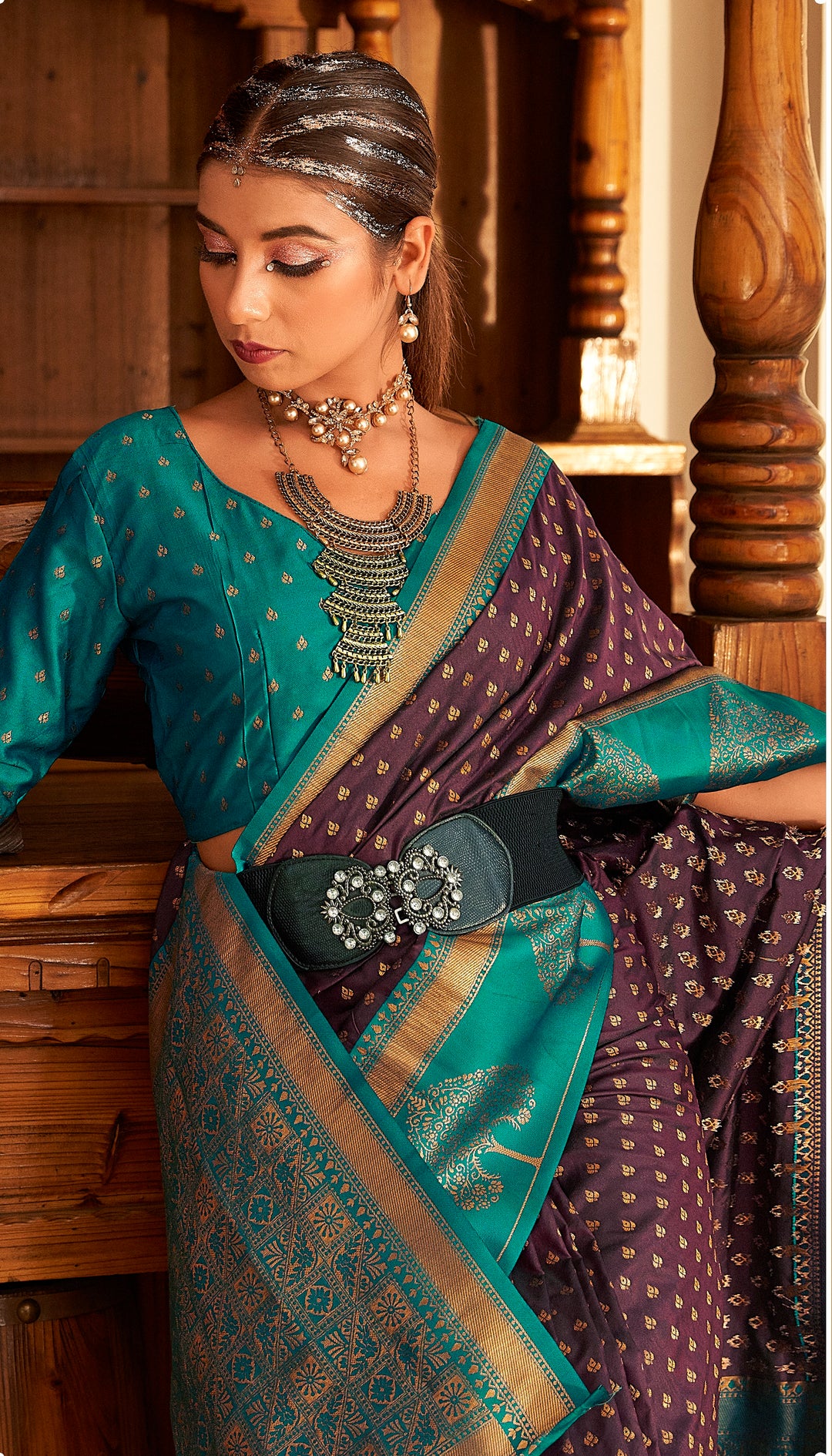 Purple Soft Banarasi Paithani & Enhanced With Copper Zari Weaving & Rich Pallu Contarst Border