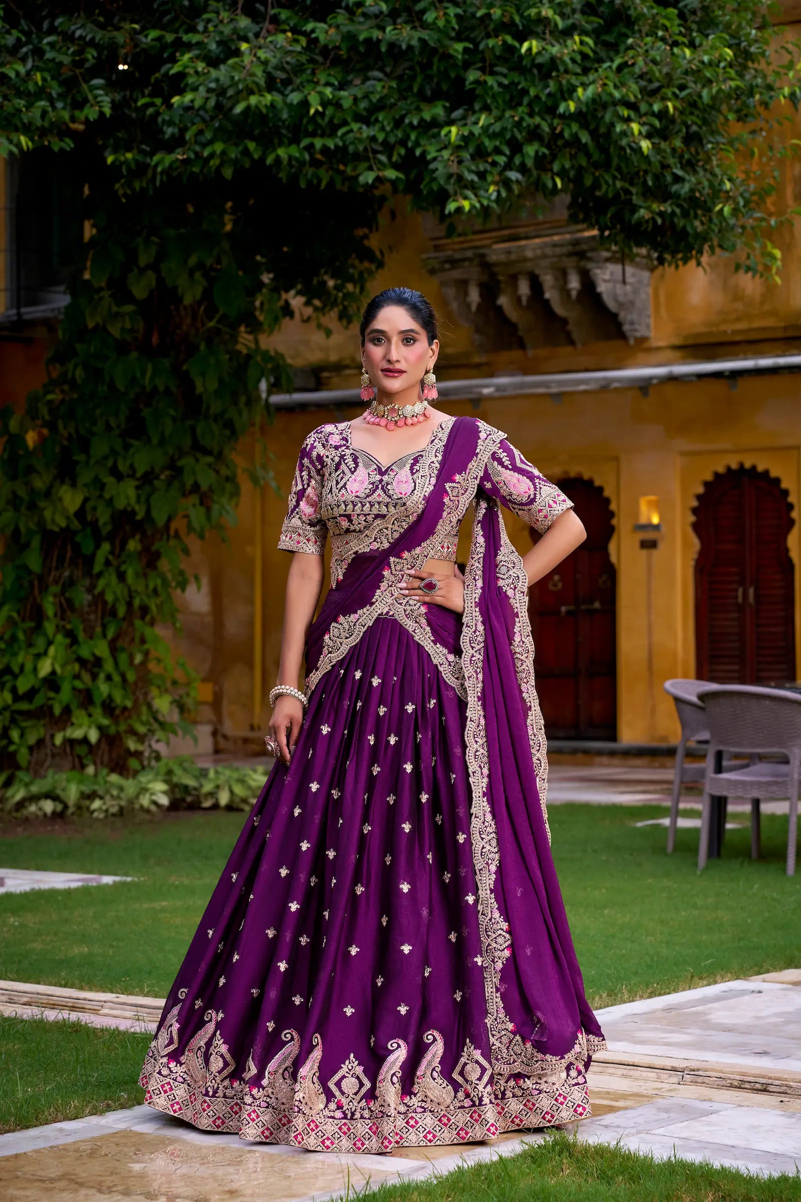 Purple Rangoli Crush Embroidery Lehenga Choli - qivii