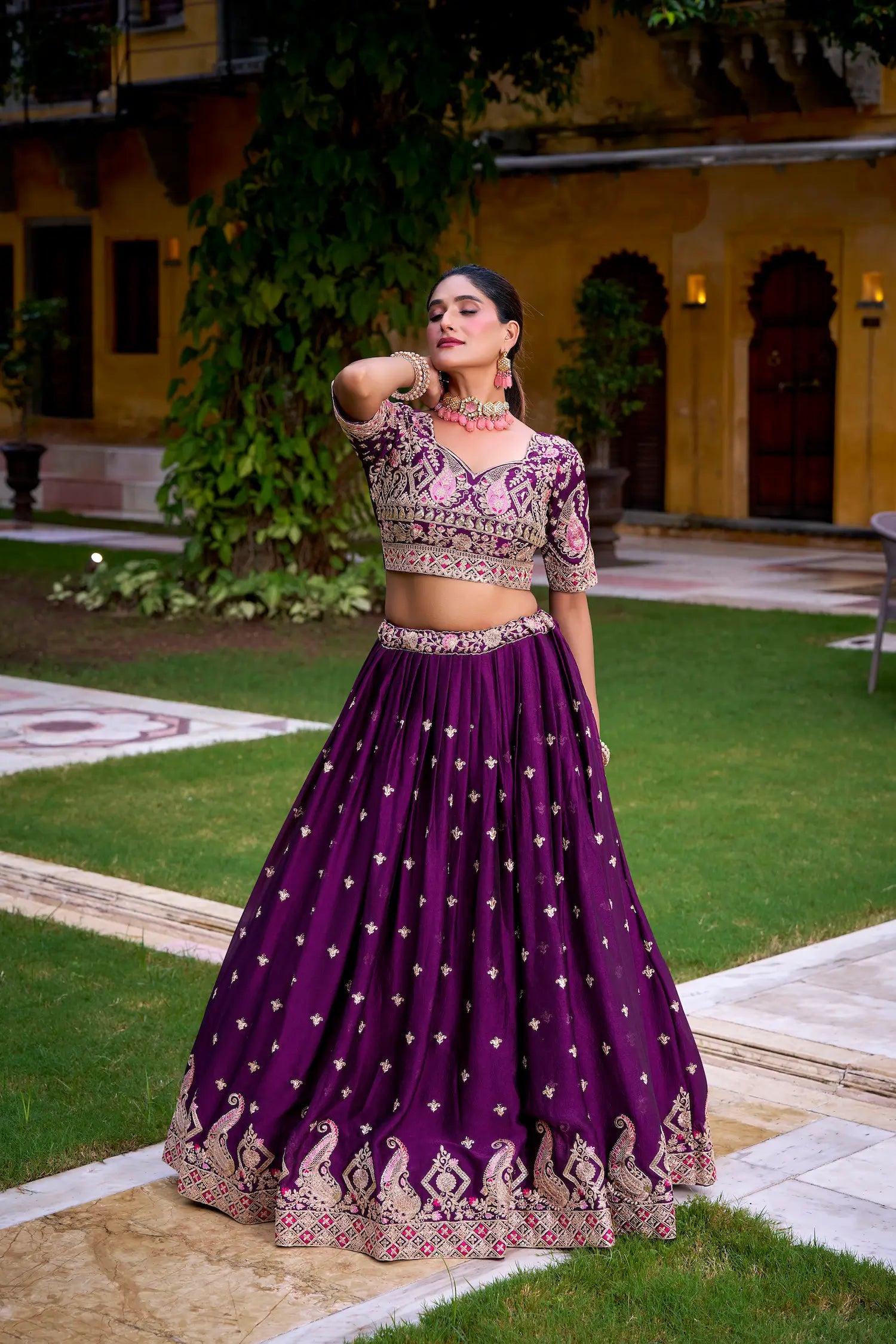 Purple Rangoli Crush Embroidery Lehenga Choli - qivii