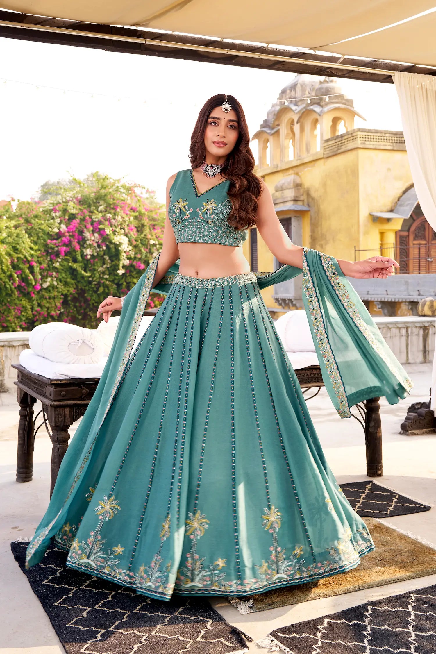 Sea Blue Chocolate Crush Embroidery Lehenga Choli