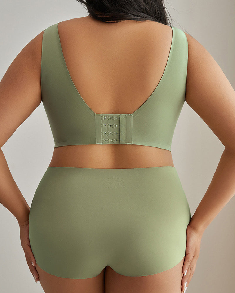 Women's Wirefree Underwear Set Seamless Ultra Comfort Daily Bras With High Waist Panties  - By Qivii