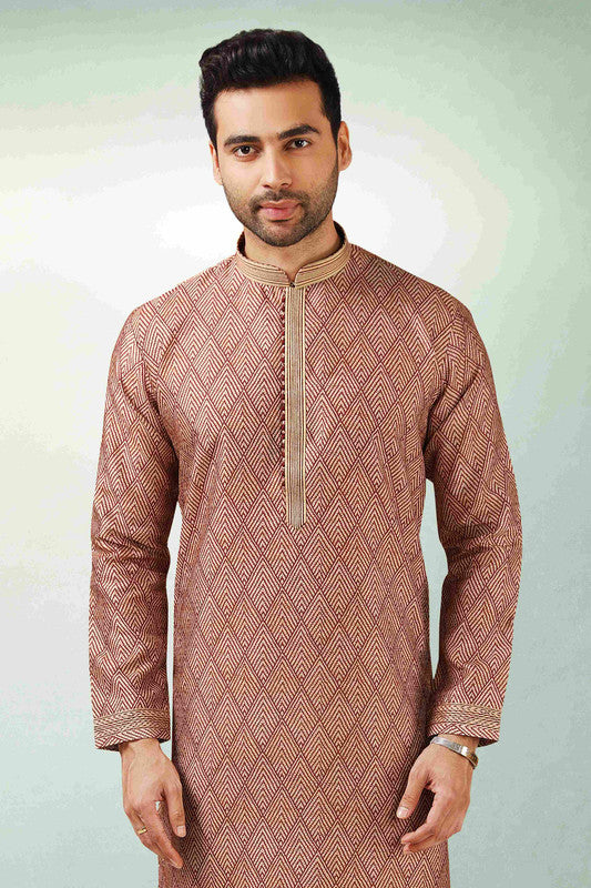 Men's Maroon Art Silk Printed Work Kurta Pajama Set