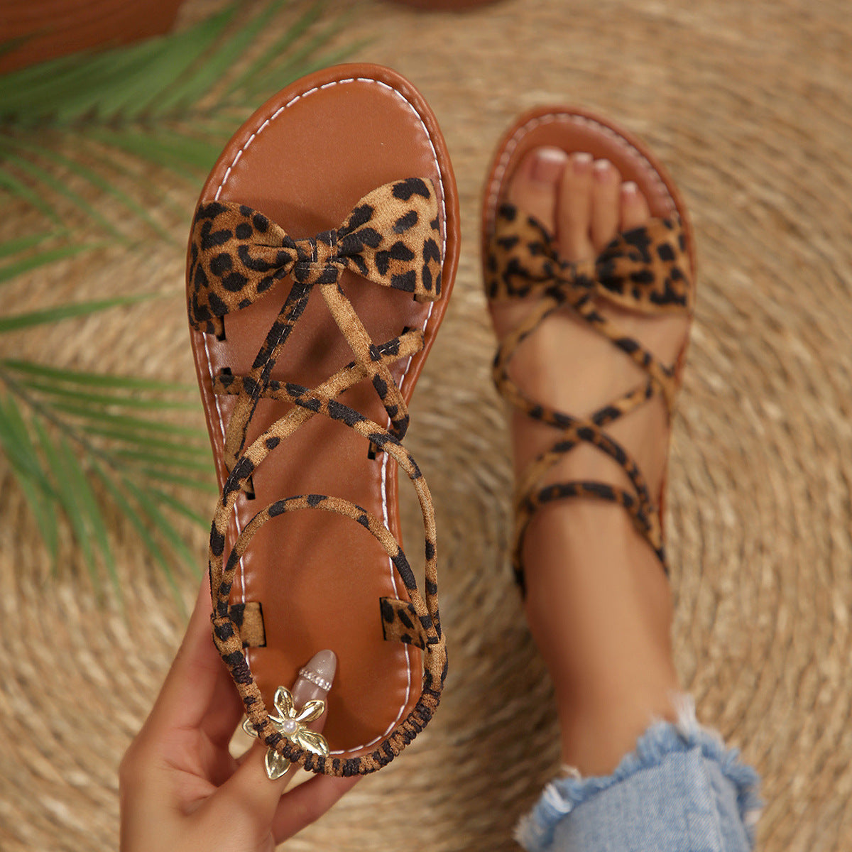 Women's Vela Bow Flat Sandals - Soft Sole Elastic Strap Summer Sandals (US 5-10.5)