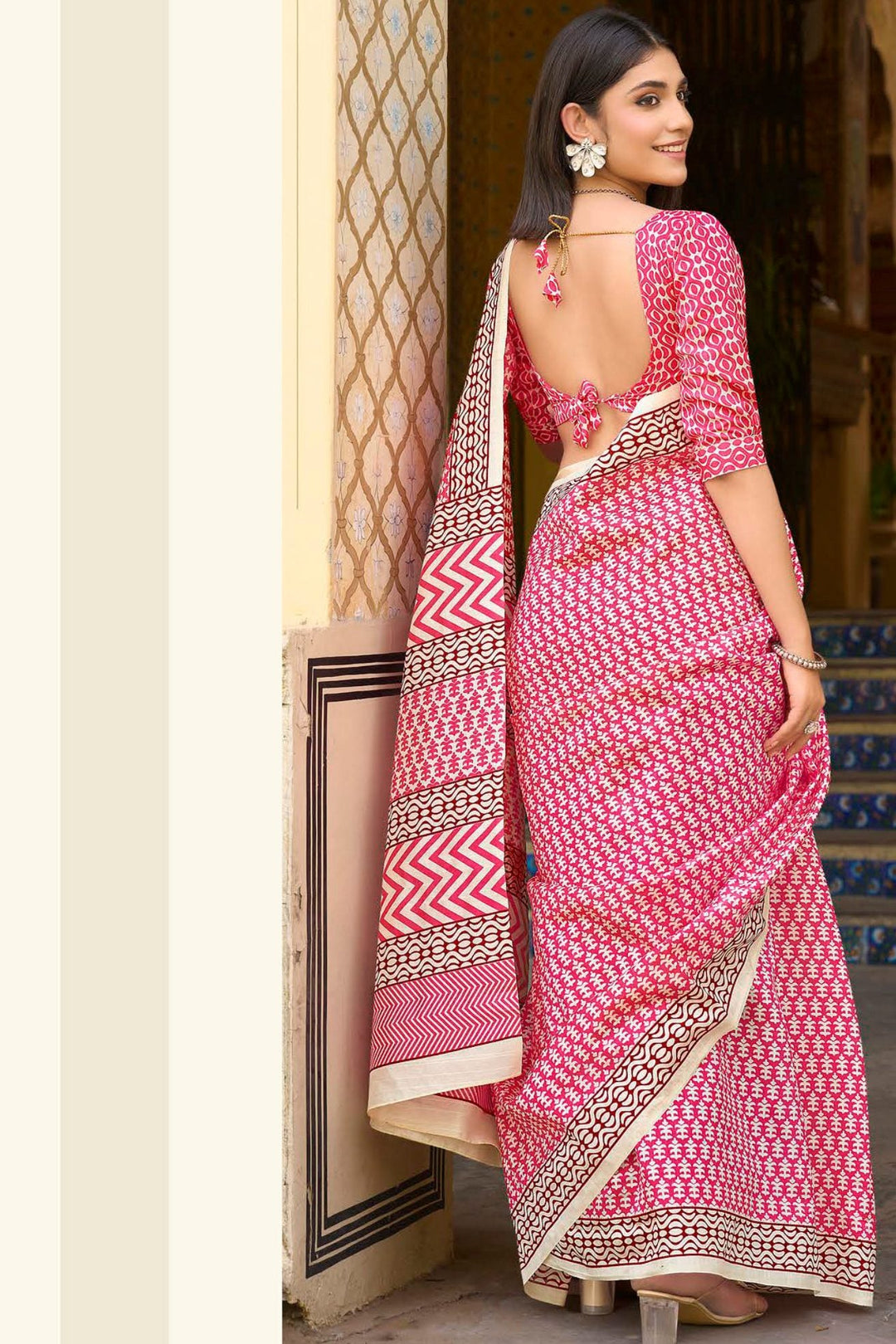 Carissma Pink Handblock Printed Saree