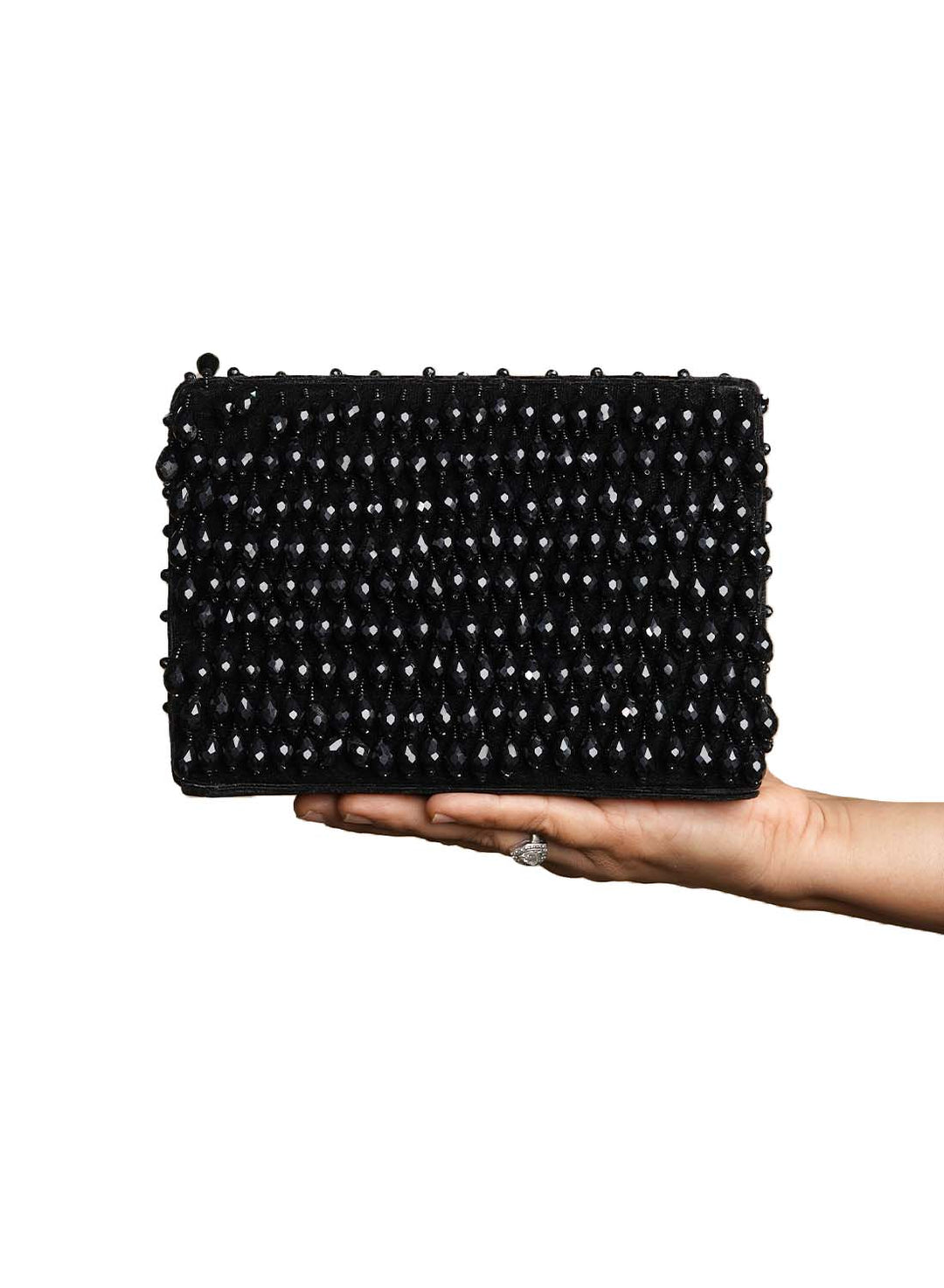 Parineeta Velvet Black Beaded Evening Clutch